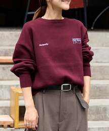 追加3 ロゴ刺繍スウェットライククルーネックニットプルオーバー