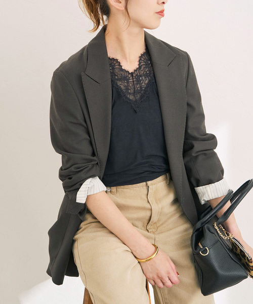 Spick & Span(スピックアンドスパン)の「レースドッキングVネックインナー(Tシャツ/カットソー・レディース・ブラック/ホワイト・FREE)」の7枚目の写真