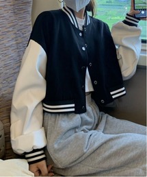 バイカラーショート丈スタジャン