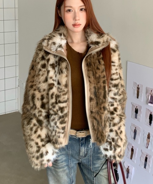 Achic（アシック）の「【秋冬新作】小顔見えレオパード柄ファージップジャケット（テーラードジャケット・レディース・ブラウン・M）」の15枚目の写真