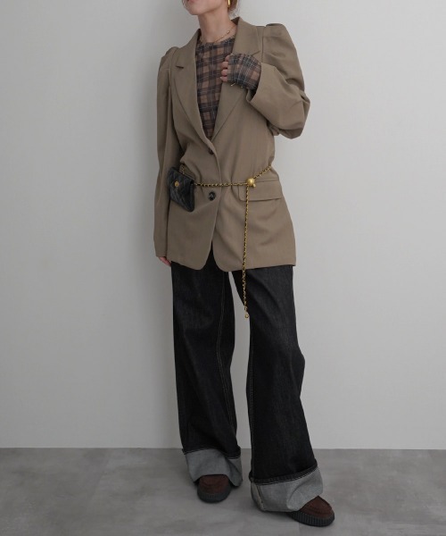 Rashik(ラシク)の「【Rashik】パワショルバックスリットジャケット(テーラードジャケット・レディース・カーキ/チャコール・FREE)」の9枚目の写真