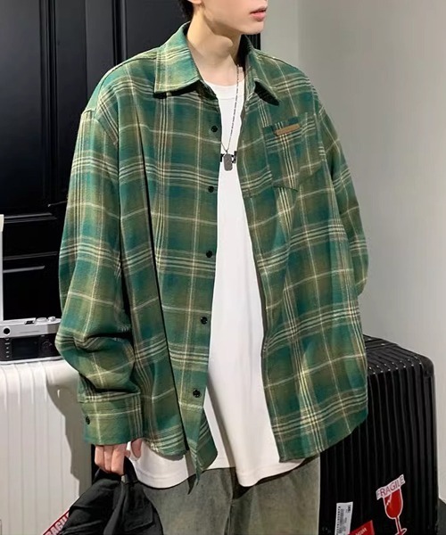 Ressaca(レサーカ)の「オーバーサイズチェック柄シャツ(シャツ/ブラウス・メンズ・ブラウン/グリーン・L/M)」の1枚目の写真