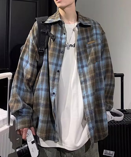 Ressaca(レサーカ)の「オーバーサイズチェック柄シャツ(シャツ/ブラウス・メンズ・ブラウン/グリーン・L/M)」の4枚目の写真