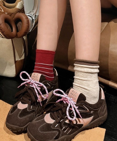 Miniministore（ミニミニストア）の「スエード調厚底スニーカー ダブルレース靴（スニーカー・レディース・キャメル/アイボリー/ブラウン・24.0cm/23.0cm/22.5cm/24.5cm/23.5cm）」の5枚目の写真