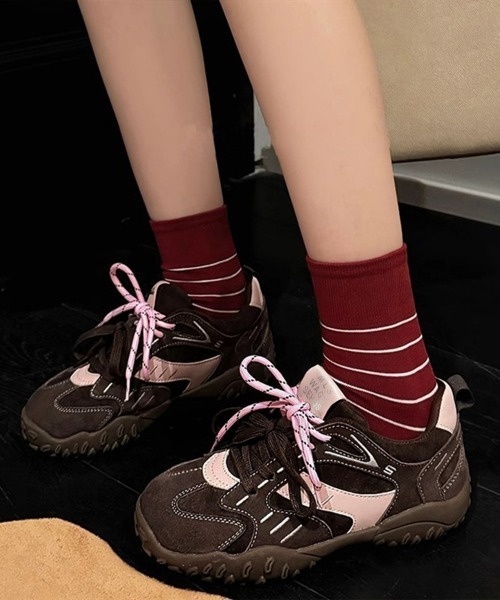 Miniministore（ミニミニストア）の「スエード調厚底スニーカー ダブルレース靴（スニーカー・レディース・キャメル/アイボリー/ブラウン・24.0cm/23.0cm/22.5cm/24.5cm/23.5cm）」の7枚目の写真