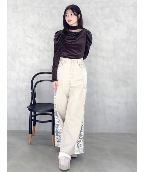 dazzlin（ダズリン）の「チョーカー付ドレープシアーベロアトップス（Tシャツ/カットソー・レディース・ブラウン/ブラック・FREE）」の14枚目の写真