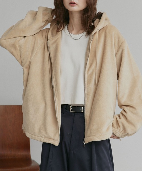 ad thie（アドティエ）の「オーバーサイズ フリース ダブルジップ パーカー（パーカー・レディース・チャコール/ピンク/ライトグレー/ベージュ/ブラウン・MEDIUM/LARGE）」の4枚目の写真