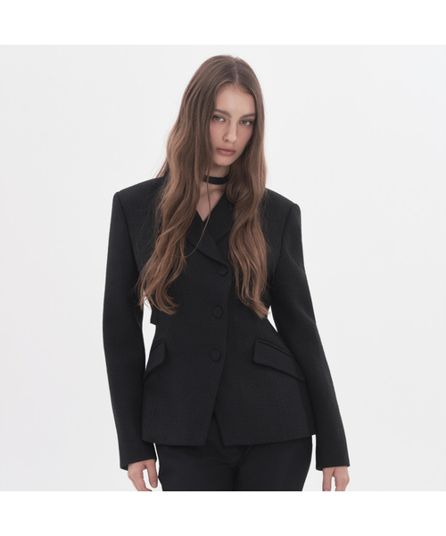 MAU SOLEUM(マウソレウム)の「Jane Tweed Tailored Fitted Jacket - Tweed Black(テーラードジャケット・レディース・ブラック・MEDIUM/SMALL)」の1枚目の写真