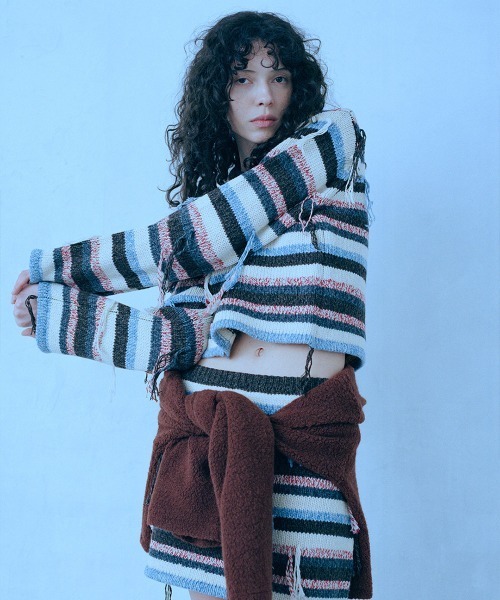 leinwande（ラインヴァンド）の「Multi Stripe Knitted Shirts / マルチストライプニットシャツ（カーディガン/ボレロ・レディース・MIX/Black・ONE SIZE）」の2枚目の写真