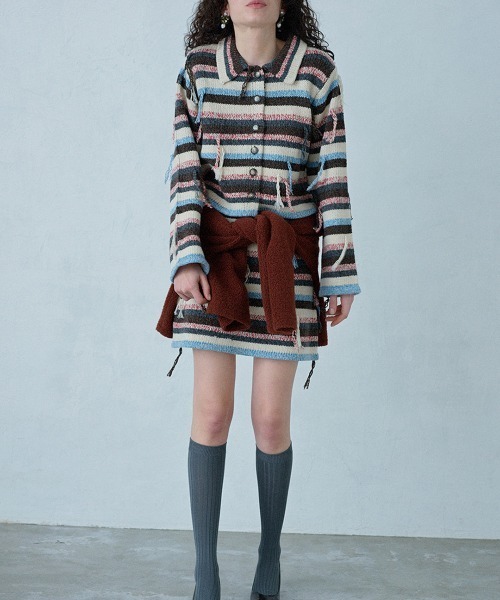 leinwande（ラインヴァンド）の「Multi Stripe Knitted Shirts / マルチストライプニットシャツ（カーディガン/ボレロ・レディース・MIX/Black・ONE SIZE）」の3枚目の写真