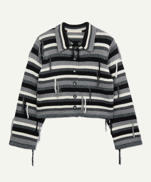 leinwande（ラインヴァンド）の「Multi Stripe Knitted Shirts / マルチストライプニットシャツ（カーディガン/ボレロ・レディース・MIX/Black・ONE SIZE）」の4枚目の写真