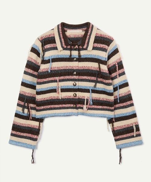 leinwande（ラインヴァンド）の「Multi Stripe Knitted Shirts / マルチストライプニットシャツ（カーディガン/ボレロ・レディース・MIX/Black・ONE SIZE）」の6枚目の写真