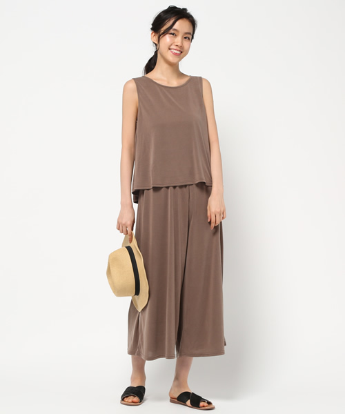 NATURAL BEAUTY BASIC(ナチュラルビューティーベーシック)の「【AneCan 6月号掲載】【JJ 6月号掲載】天竺ガウチョSET UP(ワンピース・レディース・ダークベージュ/カーキ・MEDIUM/SMALL)」の2枚目の写真