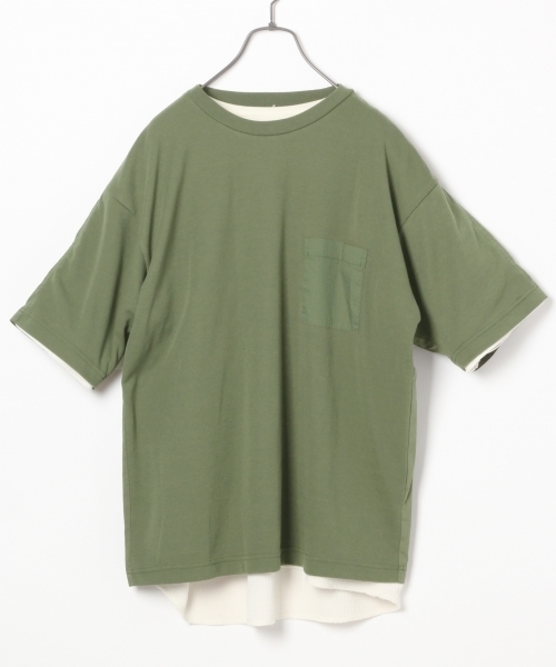 GLOBAL WORK（グローバルワーク）の「【吸水速乾】フハクコンビＢＩＧＴ/740898（Tシャツ/カットソー・メンズ・ホワイト/カーキ/ダークグレー/ブルー・MEDIUM/LARGE/X-LARGE/SMALL）」の3枚目の写真