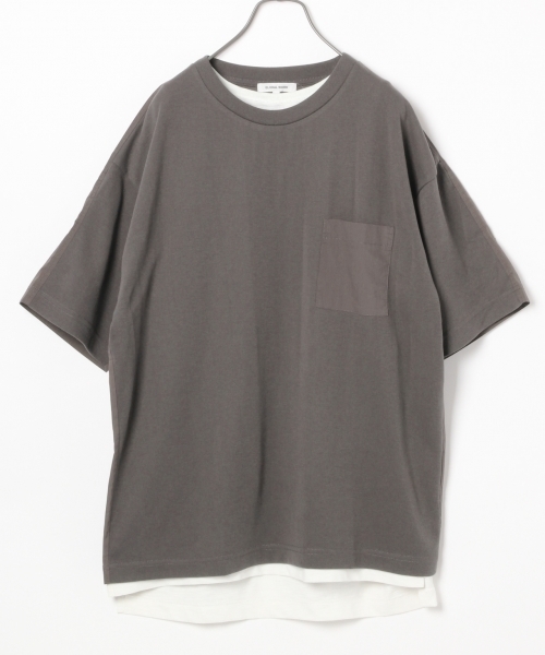 GLOBAL WORK（グローバルワーク）の「【吸水速乾】フハクコンビＢＩＧＴ/740898（Tシャツ/カットソー・メンズ・ホワイト/カーキ/ダークグレー/ブルー・MEDIUM/LARGE/X-LARGE/SMALL）」の2枚目の写真