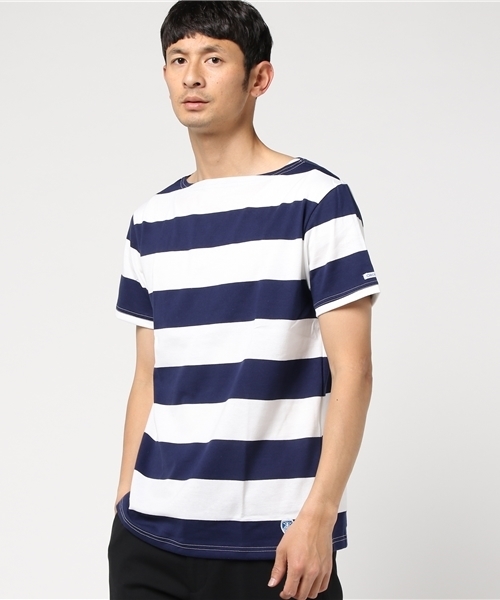 ORCIVAL（オーシバル）の「ORCIVAL 40/2　6.5×6.5 ボーダーバスクシャツ（Tシャツ/カットソー・メンズ・ベージュ/ネイビー/イエロー/グレー/ブラック・5/3/4）」の4枚目の写真