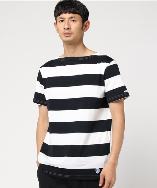 ORCIVAL（オーシバル）の「ORCIVAL 40/2　6.5×6.5 ボーダーバスクシャツ（Tシャツ/カットソー・メンズ・ベージュ/ネイビー/イエロー/グレー/ブラック・5/3/4）」の2枚目の写真