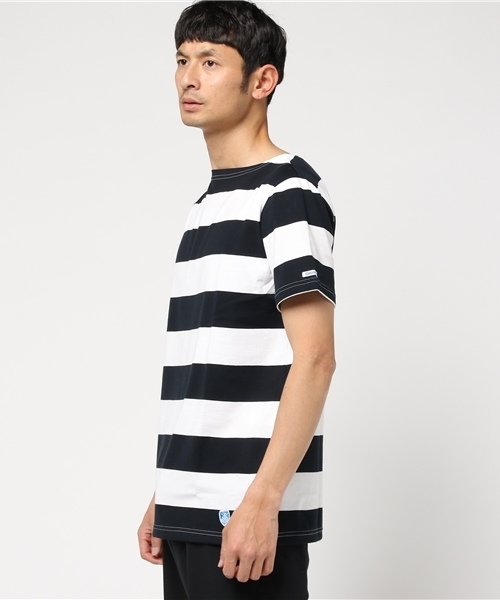 ORCIVAL（オーシバル）の「ORCIVAL 40/2　6.5×6.5 ボーダーバスクシャツ（Tシャツ/カットソー・メンズ・ベージュ/ネイビー/イエロー/グレー/ブラック・5/3/4）」の6枚目の写真