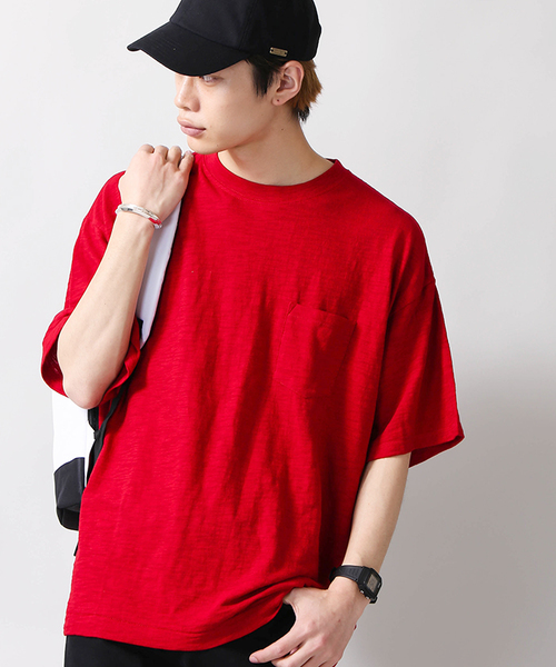 WEGO（ウィゴー）の「WEGO/スラブビッグシルエットポケットカットソー（Tシャツ/カットソー・メンズ・ピンク/ライム/ホワイト/レッド/サックスブルー/ブルー系その他5/ブラック系その他5/ネイビー/ロイヤルブルー/イエロー/ブルー系その他/トリコロール/ワイン/ダークグリーン/ベージュ系その他5/レッド系その他5/ホワイト系その他5・SMALL/LARGE/MEDIUM）」の14枚目の写真