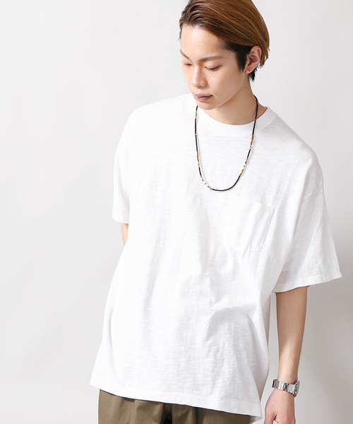 WEGO（ウィゴー）の「WEGO/スラブビッグシルエットポケットカットソー（Tシャツ/カットソー・メンズ・ピンク/ライム/ホワイト/レッド/サックスブルー/ブルー系その他5/ブラック系その他5/ネイビー/ロイヤルブルー/イエロー/ブルー系その他/トリコロール/ワイン/ダークグリーン/ベージュ系その他5/レッド系その他5/ホワイト系その他5・SMALL/LARGE/MEDIUM）」の2枚目の写真