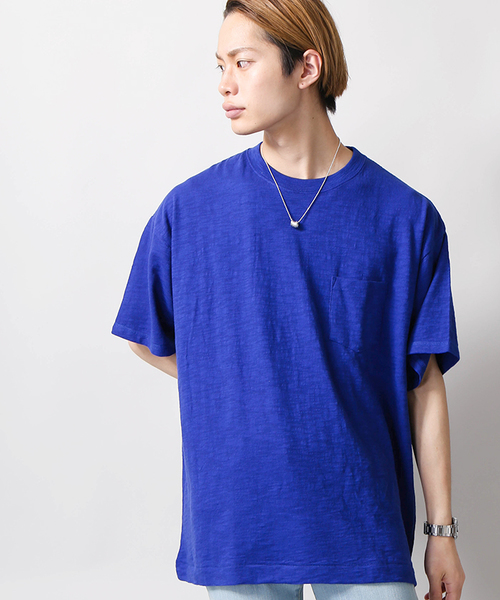 WEGO（ウィゴー）の「WEGO/スラブビッグシルエットポケットカットソー（Tシャツ/カットソー・メンズ・ピンク/ライム/ホワイト/レッド/サックスブルー/ブルー系その他5/ブラック系その他5/ネイビー/ロイヤルブルー/イエロー/ブルー系その他/トリコロール/ワイン/ダークグリーン/ベージュ系その他5/レッド系その他5/ホワイト系その他5・SMALL/LARGE/MEDIUM）」の11枚目の写真