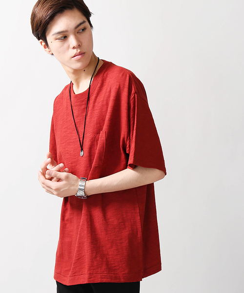 WEGO（ウィゴー）の「WEGO/スラブビッグシルエットポケットカットソー（Tシャツ/カットソー・メンズ・ピンク/ライム/ホワイト/レッド/サックスブルー/ブルー系その他5/ブラック系その他5/ネイビー/ロイヤルブルー/イエロー/ブルー系その他/トリコロール/ワイン/ダークグリーン/ベージュ系その他5/レッド系その他5/ホワイト系その他5・SMALL/LARGE/MEDIUM）」の15枚目の写真