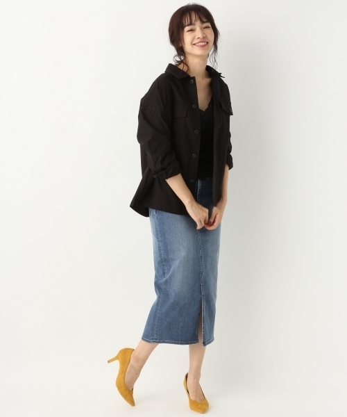 A part by（アパートバイ）の「Cミリタリーシャツジャケット 769453 （ミリタリージャケット・レディース・ブラック/カーキ・FREE）」の3枚目の写真