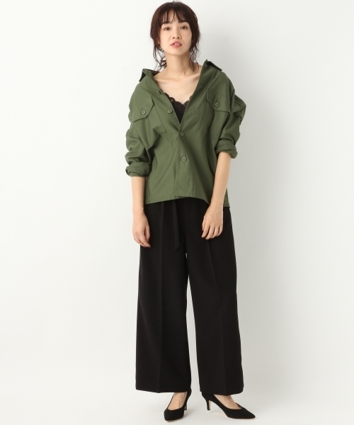 A part by（アパートバイ）の「Cミリタリーシャツジャケット 769453 （ミリタリージャケット・レディース・ブラック/カーキ・FREE）」の4枚目の写真