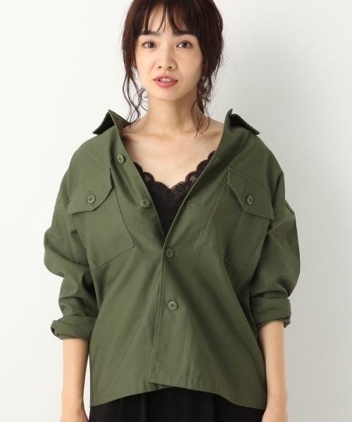 A part by（アパートバイ）の「Cミリタリーシャツジャケット 769453 （ミリタリージャケット・レディース・ブラック/カーキ・FREE）」の5枚目の写真
