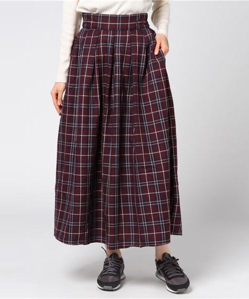 earth music&ecology（アースミュージックアンドエコロジー）の「チェックタックスカート（スカート・レディース・グレー/グリーン/ボルドー/マスタード・FREE）」の4枚目の写真