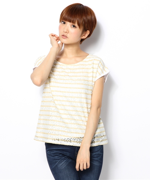 green label relaxing（グリーンレーベルリラクシング）の「：：GC　ラッセルレースB/リボンPO②カットソー（Tシャツ/カットソー・レディース・オフホワイト/ベージュ/ネイビー・フリー）」の2枚目の写真