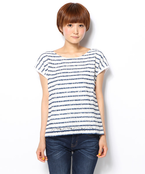 green label relaxing（グリーンレーベルリラクシング）の「：：GC　ラッセルレースB/リボンPO②カットソー（Tシャツ/カットソー・レディース・オフホワイト/ベージュ/ネイビー・フリー）」の4枚目の写真