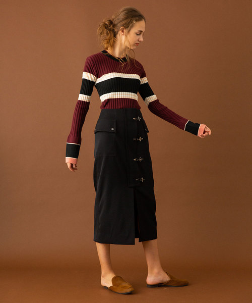 UNITED TOKYO（ユナイテッドトウキョウ）の「ケミカルマルチボーダーニット（ニット/セーター・レディース・ワインレッド/グレー・1）」の11枚目の写真