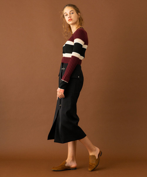 UNITED TOKYO（ユナイテッドトウキョウ）の「ケミカルマルチボーダーニット（ニット/セーター・レディース・ワインレッド/グレー・1）」の12枚目の写真