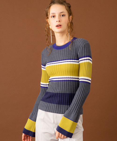 UNITED TOKYO（ユナイテッドトウキョウ）の「ケミカルマルチボーダーニット（ニット/セーター・レディース・ワインレッド/グレー・1）」の13枚目の写真