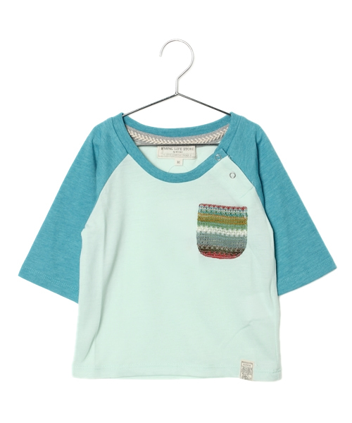 B:MING by BEAMS（ビーミングバイビームス）の「□Aビーミング by ビームス / カラーブロック7分袖Tシャツ（Tシャツ/カットソー・キッズ・ライトグレー/クリーム/ミント・80/90/100/110/120/130/140/150）」の3枚目の写真