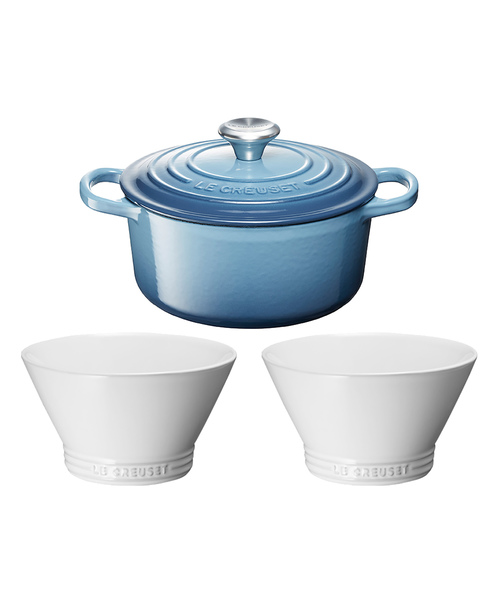Le Creuset(ルクルーゼ)の「【特別セット】シグニチャー ココット・ロンド 18cm & ボール(L)2個 セット(キッチンツール)」|ブルー系その他