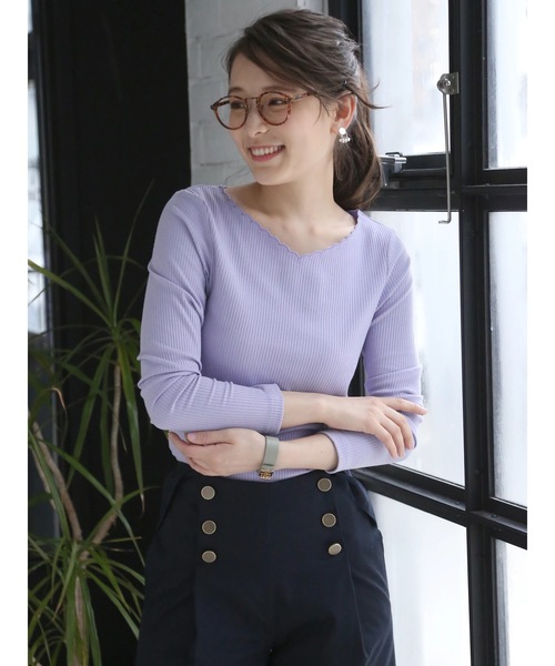 earth music&ecology（アースミュージックアンドエコロジー）の「・衿スカラップテレコプルオーバー ●＊（Tシャツ/カットソー・レディース・グレー系その他/アイボリー/ブラック/グリーン/ピンク/ラベンダー・S/M）」の5枚目の写真