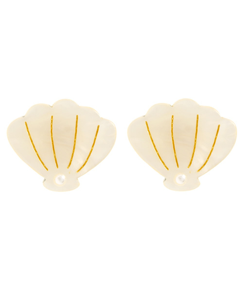 Khaju（カージュ）の「Khaju:シェルイヤリング□（イヤリング・レディース・ベージュ/ライトグリーン・ONE SIZE）」の2枚目の写真