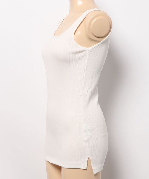 スクエアネックコットン無地リブタンクトップ(袖なし)