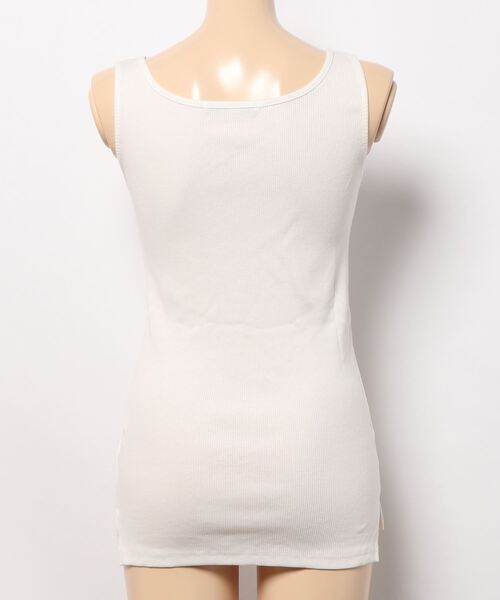 スクエアネックコットン無地リブタンクトップ(袖なし)