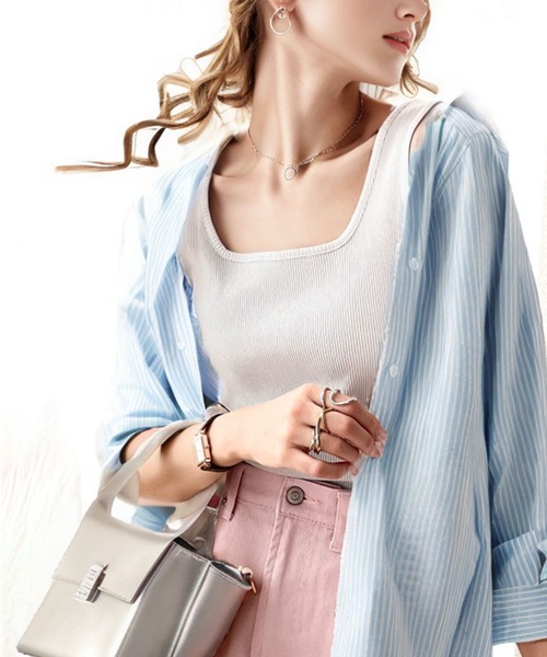 スクエアネックコットン無地リブタンクトップ(袖なし)