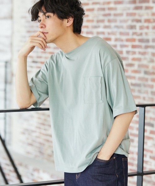 LAKOLE（ラコレ）の「スーピマ5分袖ポケットTシャツ / LAKOLE（Tシャツ/カットソー・メンズ・ホワイト/ライトグレー/ライトブラウン/クリアグリーン/ラベンダー・SMALL/MEDIUM/LARGE/X-LARGE）」の4枚目の写真