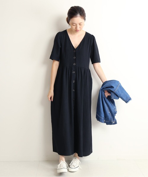 セール フロントボタンvネック ロングワンピース ワンピース 手洗い可能 Slobe ワンピース Slobe Iena スローブイエナ のファッション