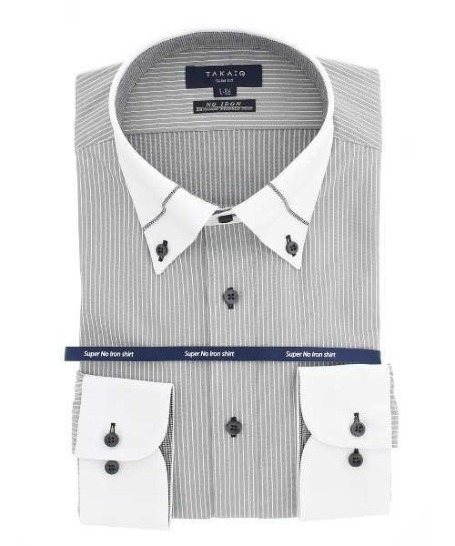 セール タカキューメンズ Taka Q Men ノーアイロンストレッチ ストライプ柄ボタンダウン ビジネスドレス長袖ニットシャツ ビジネスシャツ Taka Q タカキュー のファッション通販 Zozotown