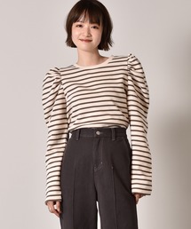 RETRO GIRL | 裏起毛ボーダーパワショルプルオーバー(Tシャツ/カットソー)
