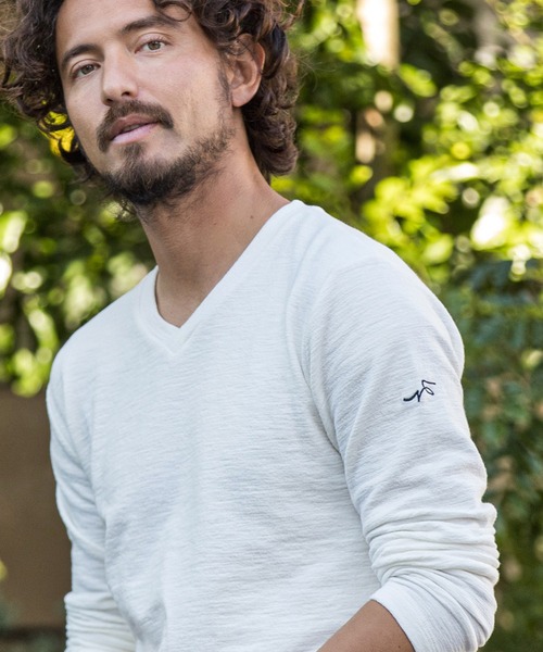CALL&RESPONSE(コールアンドレスポンス)の「mlt3277-メランジ Vネック長袖プルオーバー(Tシャツ/カットソー・メンズ・グレー/ブラック/ホワイト/サックスブルー・1/5/4/2)」の2枚目の写真