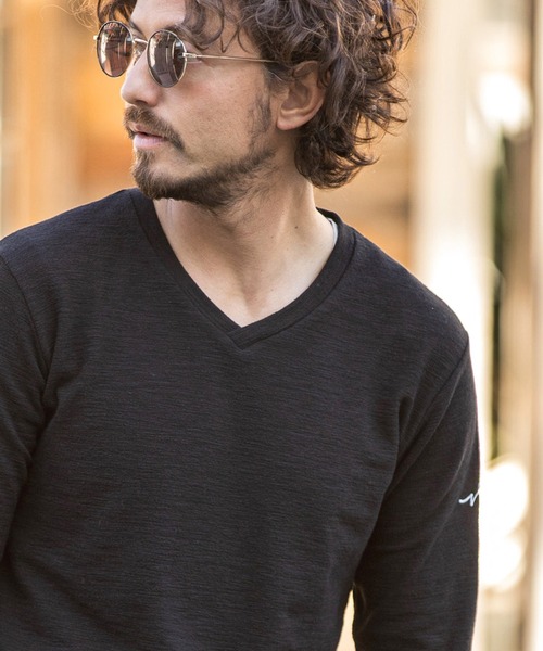 CALL&RESPONSE(コールアンドレスポンス)の「mlt3277-メランジ Vネック長袖プルオーバー(Tシャツ/カットソー・メンズ・グレー/ブラック/ホワイト/サックスブルー・1/5/4/2)」の10枚目の写真