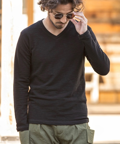 CALL&RESPONSE(コールアンドレスポンス)の「mlt3277-メランジ Vネック長袖プルオーバー(Tシャツ/カットソー・メンズ・グレー/ブラック/ホワイト/サックスブルー・1/5/4/2)」の11枚目の写真