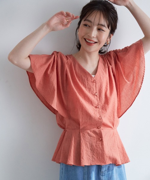 VIS（ビス）の「シャンブレーローンドルマンブラウス（シャツ/ブラウス・レディース・ホワイト/イエロー/オレンジ/ブルー/モスグリーン/スミクロ・FREE）」の6枚目の写真